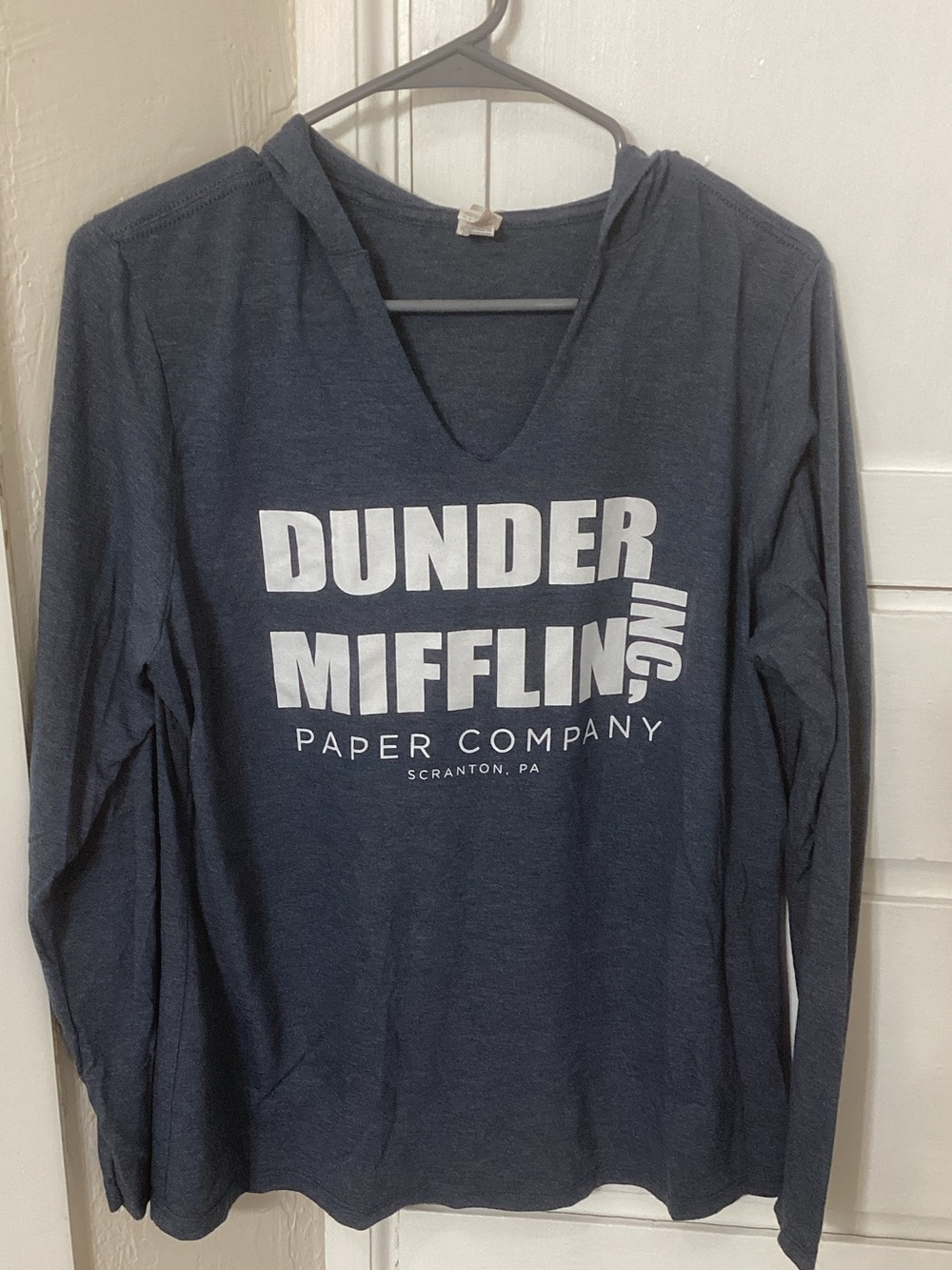 The Office Tv Show Navy Blue Dunder Mifflin Hooded Long-Sleeve Tee